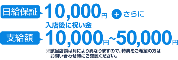 日給保証10,000円＋さらに支給額5,000円～15,000円